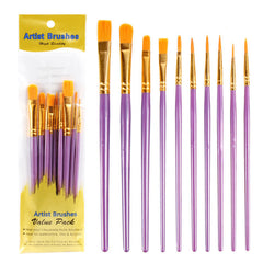 10-Piece Pearl Color Plastic Paint Brush Set