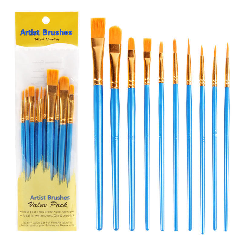 10-Piece Pearl Color Plastic Paint Brush Set
