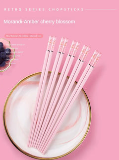 Pink Sakura Amber Reusable Fiberglass Chopsticks (1 Pair)