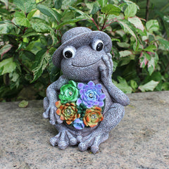 Adorable Frog Garden Statue with Solar LED Lights