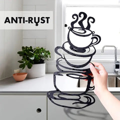 1pc Black Metal Coffee Cup Wall Art for Kitchen Decor