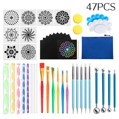 47-Piece Mandala Tool Set with Colorful Dot Paints